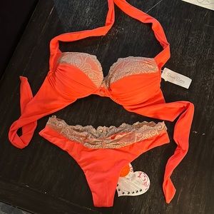 Beach Bunny hot coral love potion bikini
